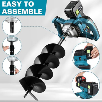 Auger Post Hole Digger,Post Hole Auger,Electric Earth Auger,Includes 2 Drill bit.Two Batteries and Dual-Port Fast Charger,Forward/Reverse Function,for Post Hole Digging,Drilling,Tree Planting - size: 4″+ 6″