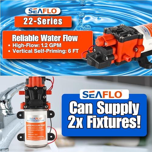 SEAFLO 22-Series Water Pump - 12V, 1.3 GPM, 100 PSI - On-Demand Water Pressure Diaphragm Pump for Marine, RV, Agriculture, and Off-Grid Applications