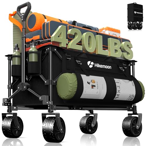 HIKEMOON 150L Collapsible Wagon Compact with Big Wheels, 420LBS Black - color: Black