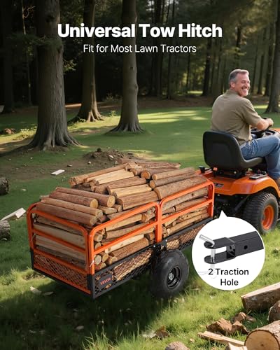 VEVOR 22 Cu.Ft 1600Lbs Steel ATV UTV Trailer Tow Behind Dump Cart, Heavy Duty Pull Behind Utility Dump Trailer for Lawn Mower Trailer Tractor Garden Yard with Removable Rear Panel | For Lawn Mower Tractor Garden Yard, Hand-Pull or Foot-Step, Heavy Duty Pu