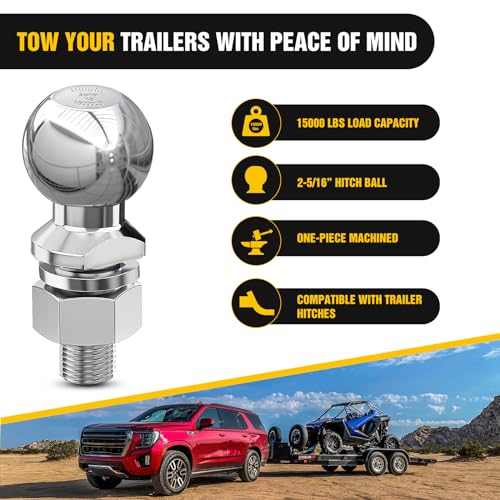 Nilight 2-5/16" Chrome Trailer Hitch Ball | 15000 lbs, 1-1/4" x 2-5/8" Shank Universal fit Trailer Hitch Ball Custom Engineered for Heavy Duty Towing - color: 2-5/16"Ball / 1-1/4"Shank, size: Trailer Hitch Ball Mount&Ball