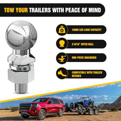 Nilight 2-5/16" Chrome Trailer Hitch Ball | 15000 lbs, 1-1/4" x 2-5/8" Shank Universal fit Trailer Hitch Ball Custom Engineered for Heavy Duty Towing - color: 2-5/16"Ball / 1-1/4"Shank, size: Trailer Hitch Ball Mount&Ball