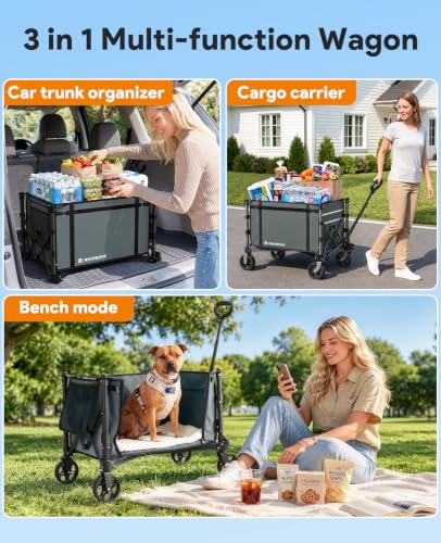 Collapsible Wagon with Wheels,120L Wagon Cart for Camping Groceries Beach - color: Gray