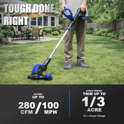 BILT HARD 20V Cordless Weed Wacker & Blower Combo with 2 x 4.0Ah Batteries and Dual Charger, 12'' Electric String Trimmer Edger and Leaf Blower Combo Set