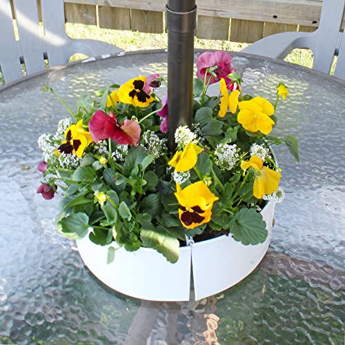 AuldHome Design Umbrella Planter for Patio Table w/Umbrella Hole (White), Enamelware Half-Circle Planter Pots - color: White, size: Large Round