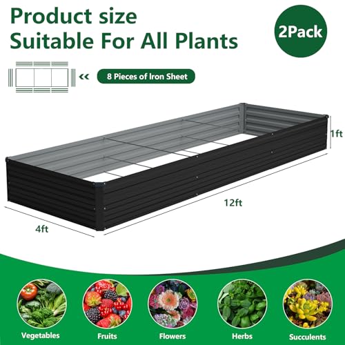 Vengarus 2PCS 12x4x1ft Galvanized Raised Garden Beds Kit,Planter Box Black - color: Black, size: 12x4x1FT(2PCS)