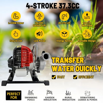 Gas Water Pump 1.5 Inch 4 Stroke,31cc Gas Powered High Pressure Pump 98ft Lift And 23ft Suction,Trash Water Pump Irrigation Pump For Farmland Garden