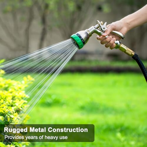 FANHAO Upgraded 100% Metal Garden Hose Nozzle Heavy Duty, 7 Spray Patterns - color: Green, size: Multi-Pattern