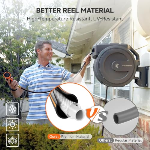 Giraffe Tools Retractable Garden Hose Reel 5/8" 90FT Wall Mount Auto Rewind - color: Dark Grey, size: 5/8‘’ 90 FT