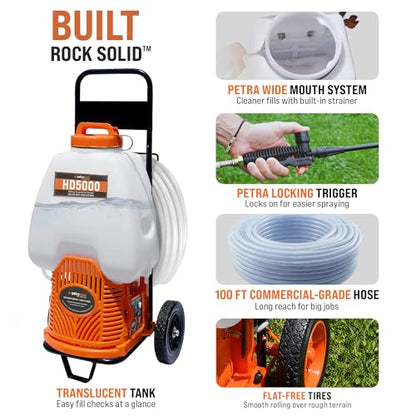 PetraTools Battery Powered Backpack Sprayer w/Cart & 100ft Commercial Hose - style: HD5000