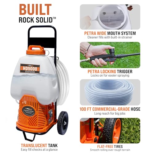 PetraTools Battery Powered Backpack Sprayer w/Cart & 100ft Commercial Hose - style: HD5000