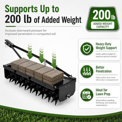 Heavy Duty Tow Behind Spike Aerator 32 Inch with Steel Frame