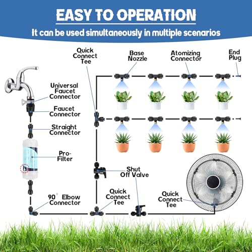 Kalolary 100FT Misters for Outside Patio with 30 Brass Mist Nozzles - size: 100FT-Black