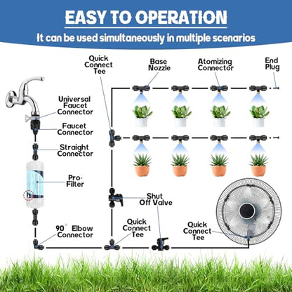 Kalolary 100FT Misters for Outside Patio with 30 Brass Mist Nozzles - size: 100FT-Black