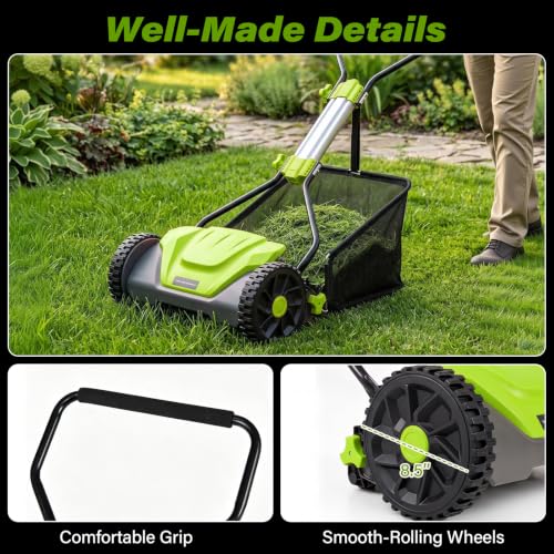 Goplus 16 Inch 5-Blade Push Reel Lawn Mower, Adjustable Cutting Height - color: Green