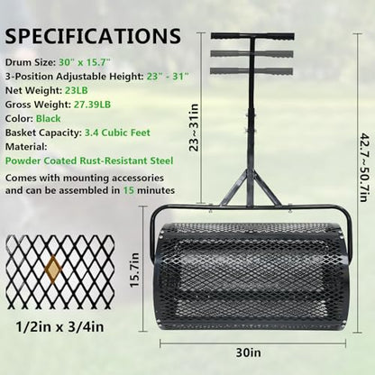 30 Inch Compost Spreader, Metal Mesh Peat Moss Spreader for Lawns - size: 30 Inch