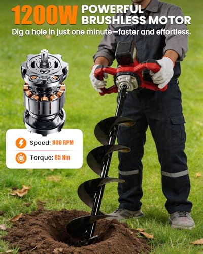 42V Cordless Auger Post Hole Digger with 2x4.5Ah Batteries & Dual Chargers - color: Black
