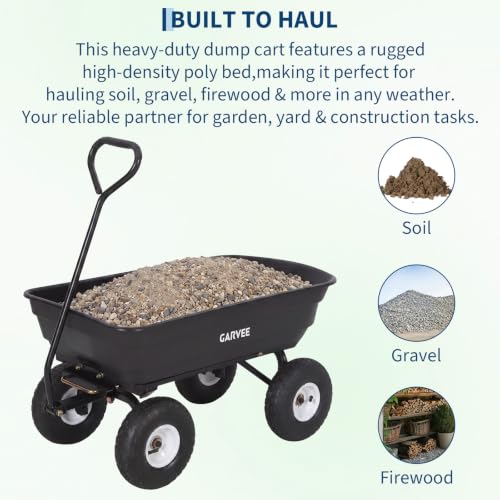 Garvee Garden Dump Cart, 600lb Heavy Duty Poly Wagon with Pneumatic Tires - size: 600LBS