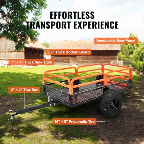 VEVOR ATV UTV Trailer Tow Behind Dump Cart - color: Orange+black