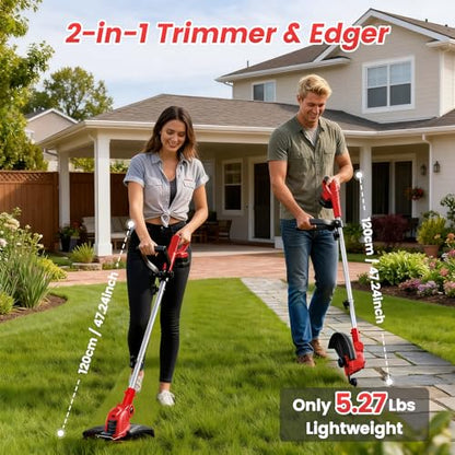 21V Weed Wacker Cordless String Trimmer with 2x4.0Ah Batteries & Charger - color: Scarlet