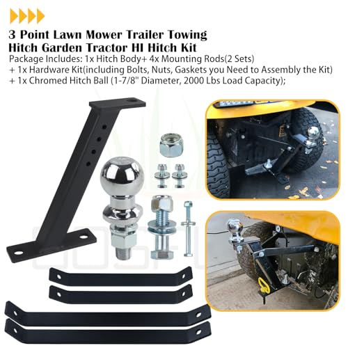 Lawn Mower Trailer Hitch with Chrome Trailer Hitch Ball, 2,000 lbs