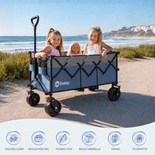Sekey 300L Extended Collapsible Wagon, 660 lb Capacity, 48 in Long - color: Blue&grey