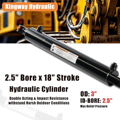 KINGWAY Double Acting Hydraulic Cylinder 2.5"Borex18"Stroke, 3000 PSI SAE#8 - size: 2.5“x18"
