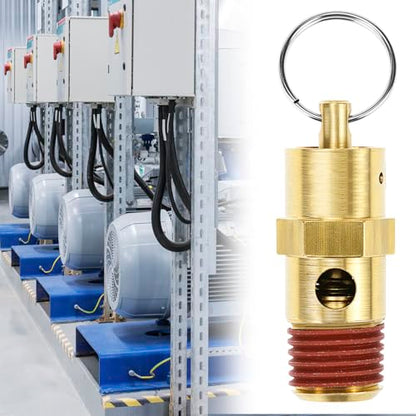 QWORK Brass Pressure Relief Valve (2 Pack) - 1/4 Inch NPT Threaded, 150 PSI Rating, Air Compressor Check Valve with Seal Thread Locks