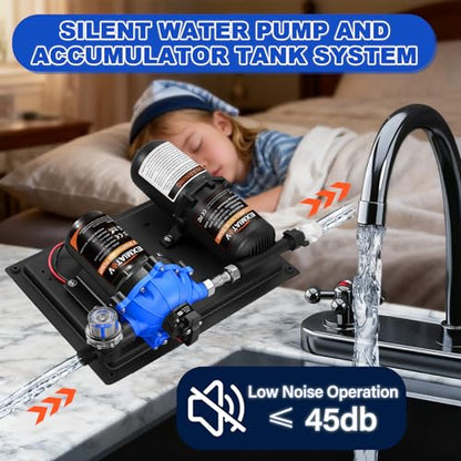 Water Pump and Accumulator Tank System,12V DC 7.0GPM 70PSI Quiet Water Pump and 1L 125PSI Pre-Pressurized Accumulator Tank for RV,Boat,Marine,Home Water System,Irrigating,Industrial Settings - size: 12V-7GPM-70PSI with tank