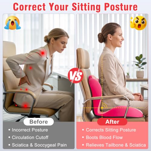Car Seat Cushion Office Chair Cushion with Lumbar Support Pillow - color: Pink