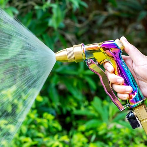 ESOW Heavy Duty Hose Nozzle, High Pressure Metal, 4 Patterns, Rainbow - color: Rainbow