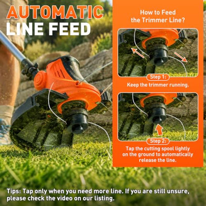20V Cordless Weed Wacker String Trimmer 12" 2-in-1 Edger for Yard