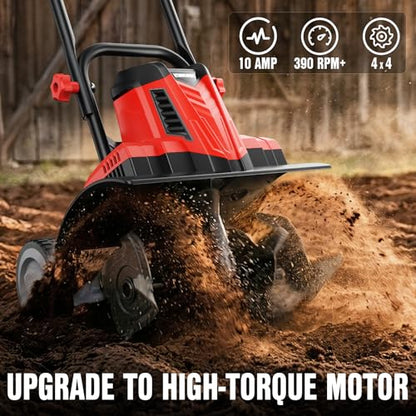 EWORK 10Amp Corded Electric Tiller, 14" Heavy Duty Rototiller