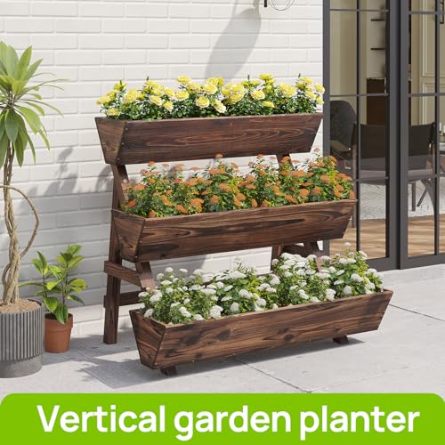 Vertical Garden Planter Tiered Planter 3 Tier Raised Garden Bed Outdoor - color: Carbonized, size: 3-Tier-Large