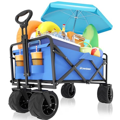 EchoSmile Wagons Carts Foldable Heavy Duty 350L Capacity for Camping, Blue - color: Blue