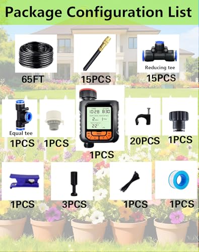 360° Adjustable Drip Irrigation Sprinkler Kit – Garden Watering System - size: 65 FT