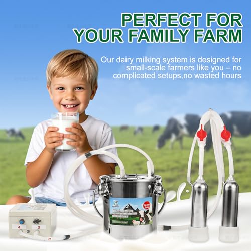 Upgrade 2-in-1 Goats and Cows Milking Machine, 0.8Gal/3L Food-Grade Stainless Steel Bucket with 5200mAh Built-in Rechargeable Battery, 4 Teat Cups, Cordless Pulsation Vaccum Electric Milking Machine - size: 3L