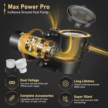 2.0HP 115/230V 6840GPH Pool Pump for In Above-Ground Pools - color: Dark Yellow