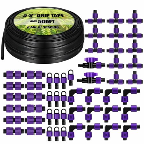 Tondiamo 500' 5/8 Inch Drip Tape Irrigation Tubing Kit 8 Mil 6" Spacing Garden Hose Watering Tube Line Automatic Equipment for Garden Irrigation System Farms, Landscape, Lawn - size: 500', 8 Mil