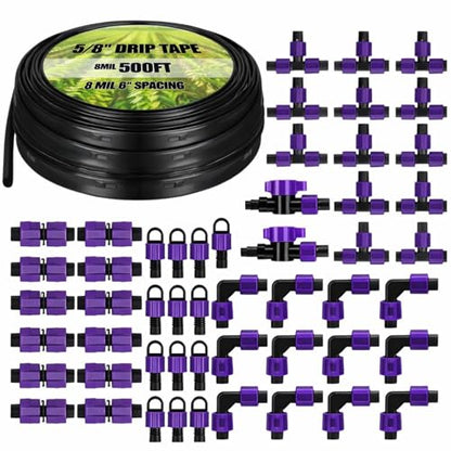 Tondiamo 500' 5/8 Inch Drip Tape Irrigation Tubing Kit 8 Mil 6" Spacing Garden Hose Watering Tube Line Automatic Equipment for Garden Irrigation System Farms, Landscape, Lawn - size: 500', 8 Mil