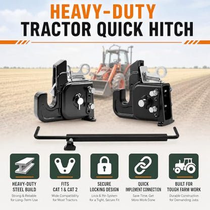 2026 Upgraded Cat 1&2 Tractor Easy Change Quick Hitch System, 3-Point Hitch - color: Black