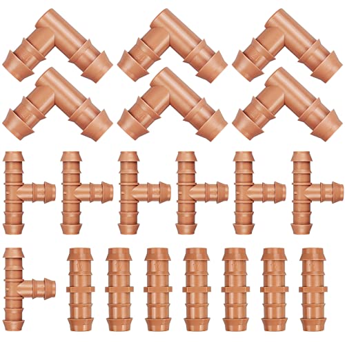 Gardrip Drip Irrigation Fittings Kit：20 Pieces Drip Irrigation Parts for 1/2 Inch Drip Irrigation Tubing with 0.600" ID Drip Line System Barbed Connectors Including 7 Couplings 7 Tees 6 Elbows - color: 20 Pack Set