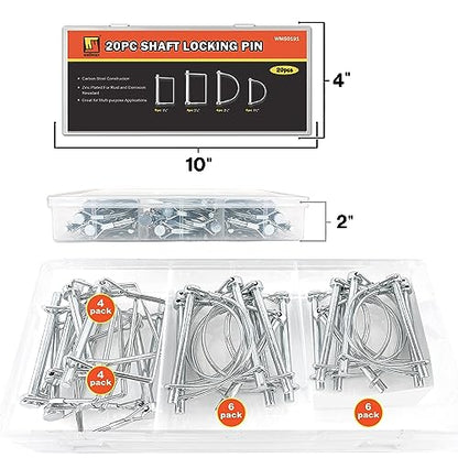 Wellmax 20 Pcs Trailer Hitch Pins, 1/4" 5/16" 3/8" Zinc-Plated Locking Pin - color: Silver