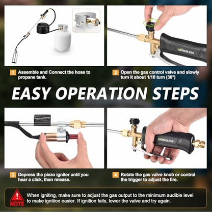 Propane Torch Weed Burner, Weed Torch with 10FT Hose, High Output 1,800,000 BTU Flame Thrower Kit with Flame Control and Adapter(Black Handle)