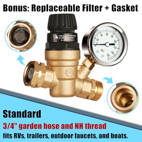 SheeChung RV Water Pressure Regulator, Brass Lead-Free Pressure Regulator