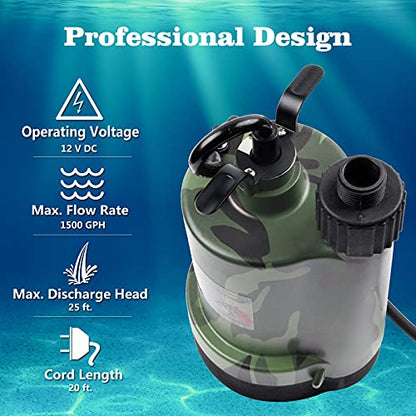 TIGEROAR 12V Submersible Pump 1500 GPH Water Transfer Pump for Pool Pond