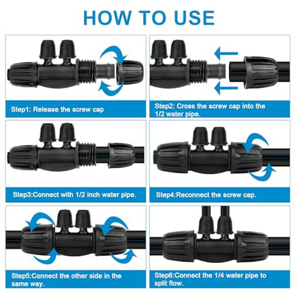 1/2 to 1/4 Drip Irrigation Fittings,20Pcs 4-Ways Barbed Tee 1/2 inch Drip Irrigation Tubing (1/2" ID x0.6-0.63" OD) 16mm to 1/4 inch Irrigation Tube Fitting Anti-Drop Barbed Connectors - color: 4-Way 20Pack