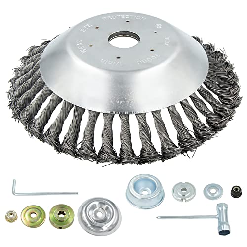 8'' Steel Wire Wheel Brush Weed Trimmer Head for Most Straight-Shaft String Trimmer & Brush Cutter & Weed Eater & Weed Wacker (with 2 Kinds of Blade Adapter Kit)