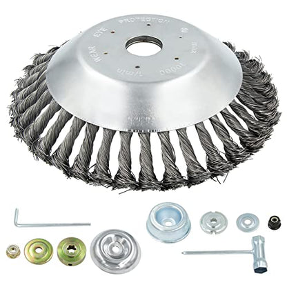 8'' Steel Wire Wheel Brush Weed Trimmer Head for Most Straight-Shaft String Trimmer & Brush Cutter & Weed Eater & Weed Wacker (with 2 Kinds of Blade Adapter Kit)