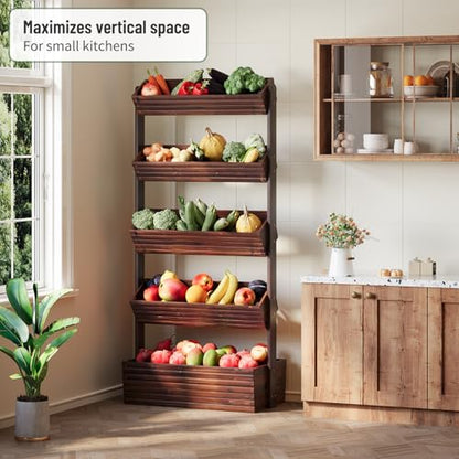 5-Tier Vertical Wooden Raised Garden Bed, herb garden planter, Carbonized - color: Carbonized, size: 5-Tier